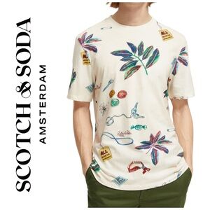 Scotch & Soda Men's White T Shirt Festival Trinkets